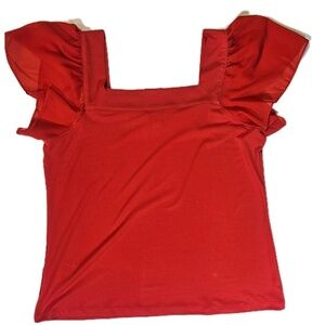 Calvin‎ Klein Shirt Womens Medium Dark Pink MODH7075 Puff Sleeve Square Neck NEW